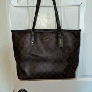 Coach Zip Top Tote in Signature Canvas
